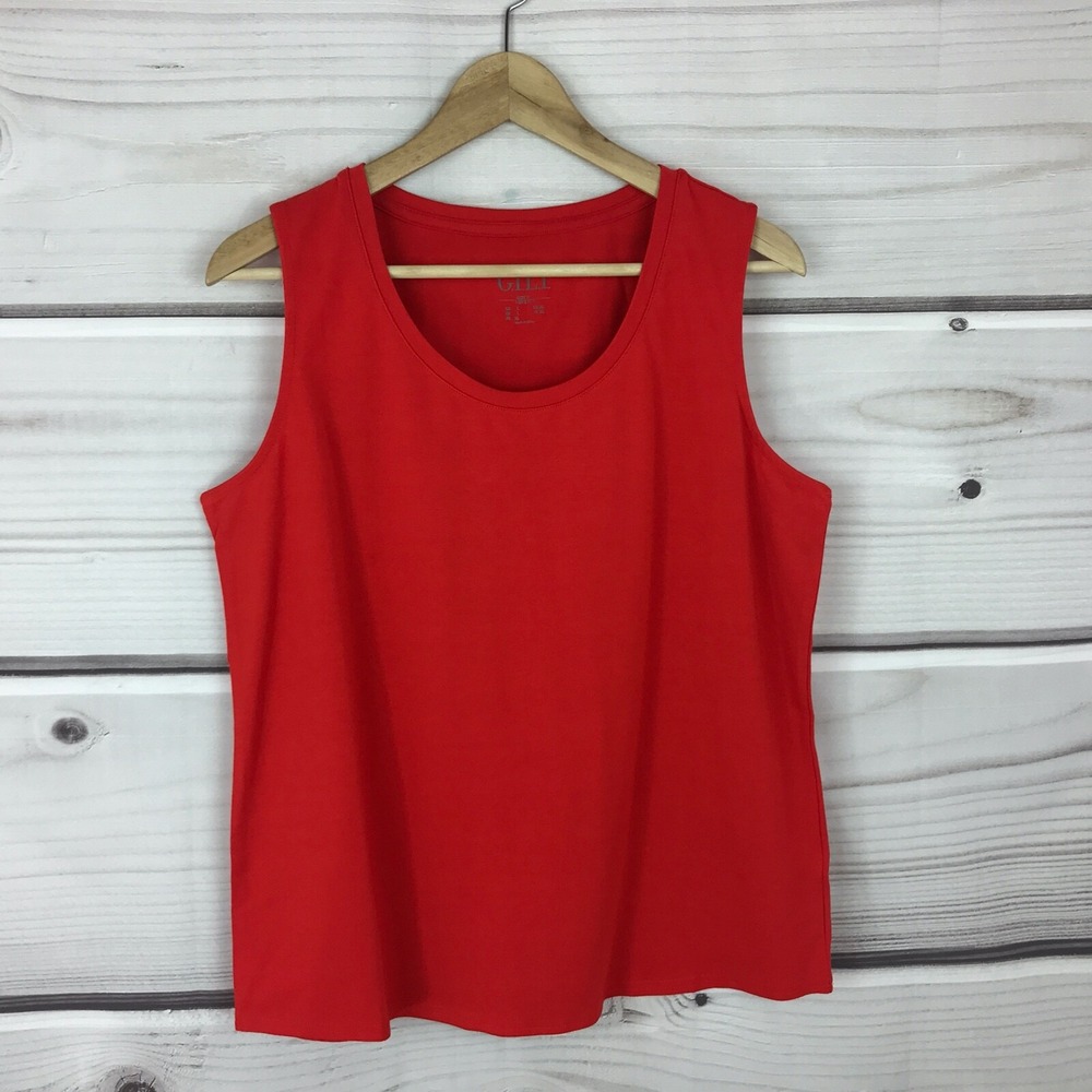 G.I.L.I. Top Womens L Red Sleeveless Tank Scoop Neck Solid Cotton Knit Pullover